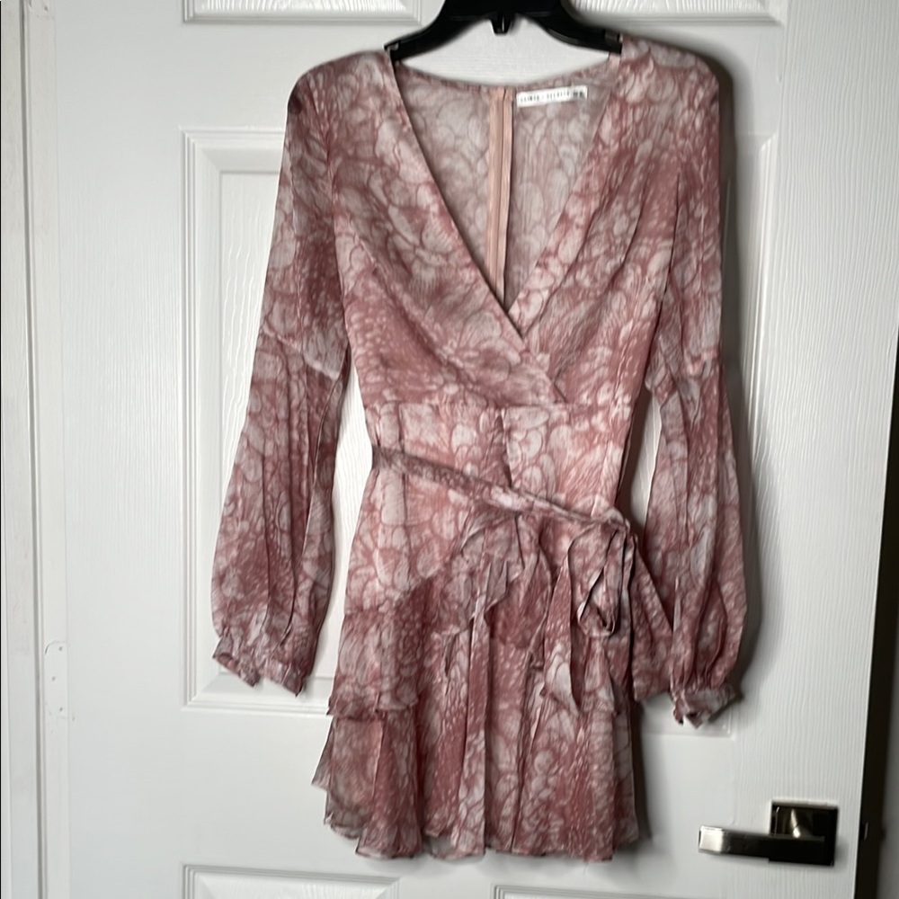 Saints & secrets long sleeve floral ruffle tie back mini dress